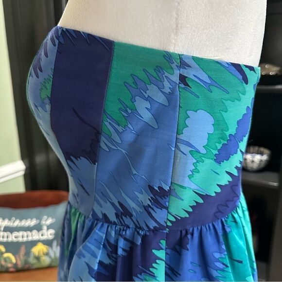 Shoshanna Blue Watercolor Strapless Dress Size 2 - Picture 5 of 12
